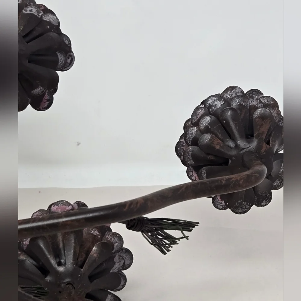 Vintage Metal Candleabra Pinecone Metal Pine Needles Bird Holiday Table Decor